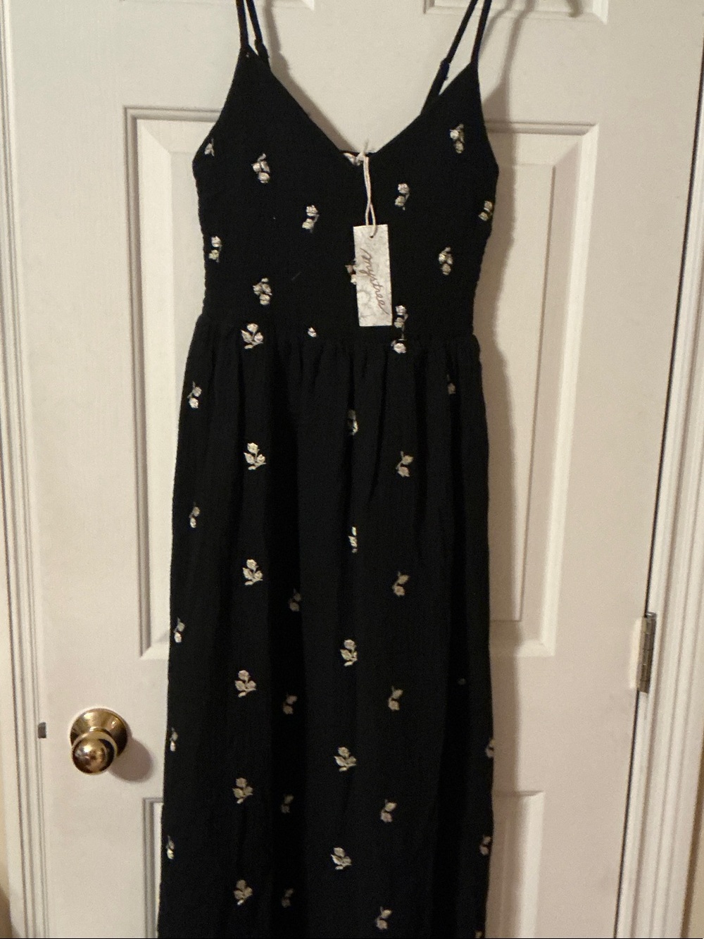 Mystree Black Midi Dress with Cream Floral Embroidery